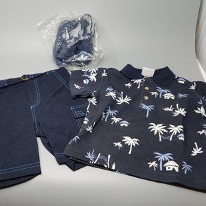NWT Good Lad 24 Months Navy Blue Shirt, Shorts & Sandals Set